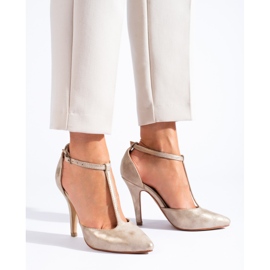 Gold and beige heeled pumps from Shelovet golden 1
