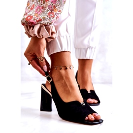 S. BARSKI Women's suede sandals on the post with an ornament black 1
