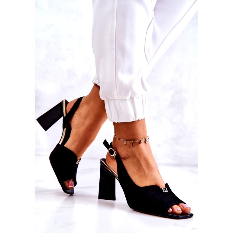 S. BARSKI Women's suede sandals on the post with an ornament black 2