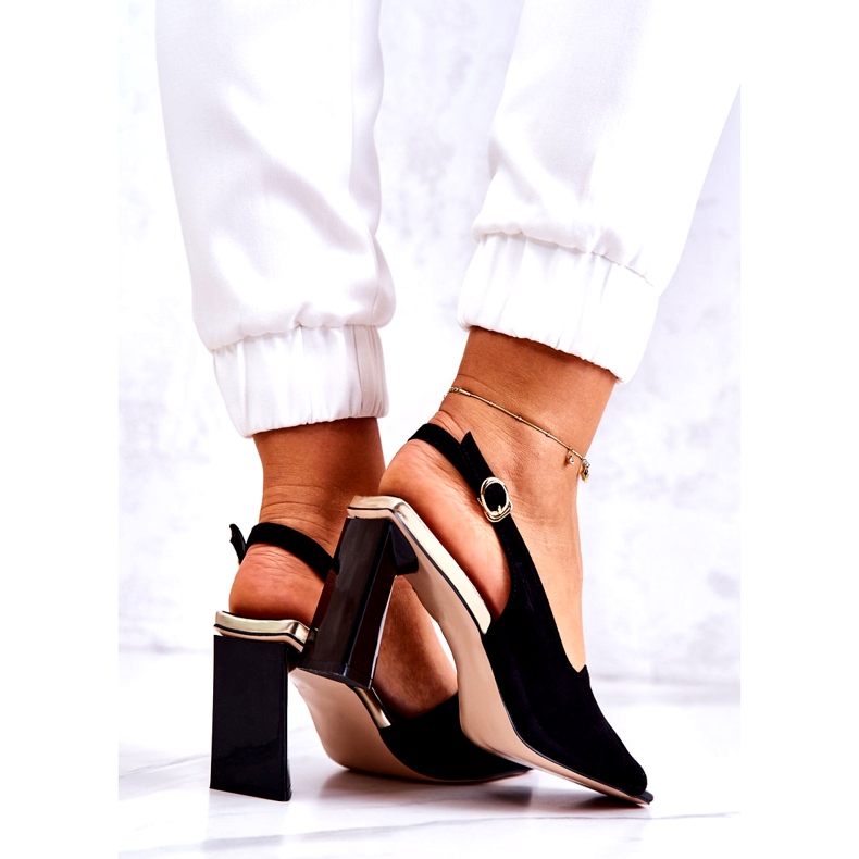 S. BARSKI Women's suede sandals on the post with an ornament black 6