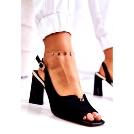 S. BARSKI Women's suede sandals on the post with an ornament black 7