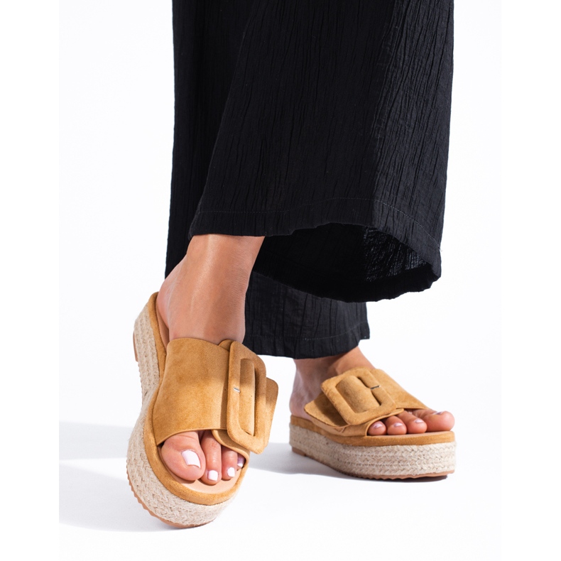 Shelovet camel suede espadrille slides beige 2