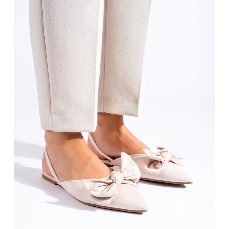 Suede beige ballerinas with a bow from Shelovet 2