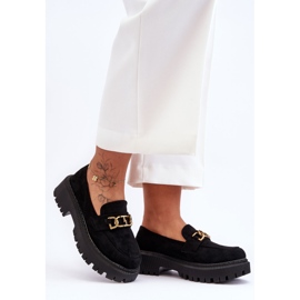 FB2 Women's Suede Platform Loafers Black Larey 1
