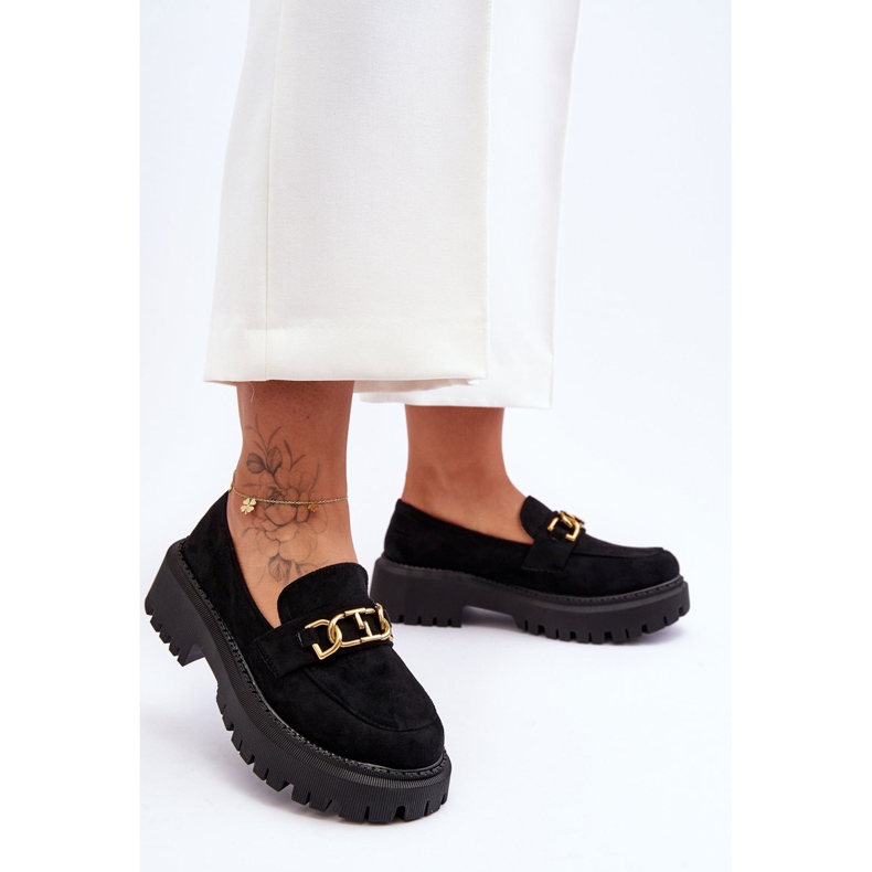 FB2 Women's Suede Platform Loafers Black Larey 2