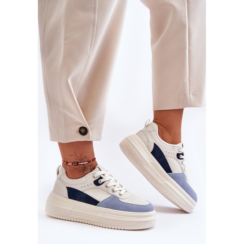 FJ1 Women's Sports Shoes On A Massive Platform White And Blue Gemma 1