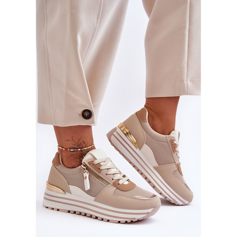 FJ1 Women's Sports Shoes With Decorative Zipper Beige Cairo 1 FJ1 Women's Sports Shoes With Decorative Zipper Beige Cairo 1