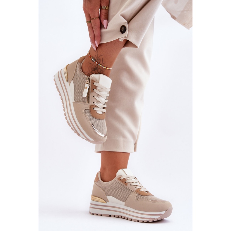 FJ1 Women's Sports Shoes With Decorative Zipper Beige Cairo 2 FJ1 Women's Sports Shoes With Decorative Zipper Beige Cairo 2