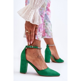 Suede Pumps With Green Diamond Cubic Zirconia 2