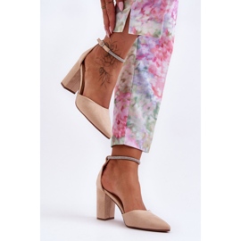 Suede Pumps With Zircons Beige Diamond 1