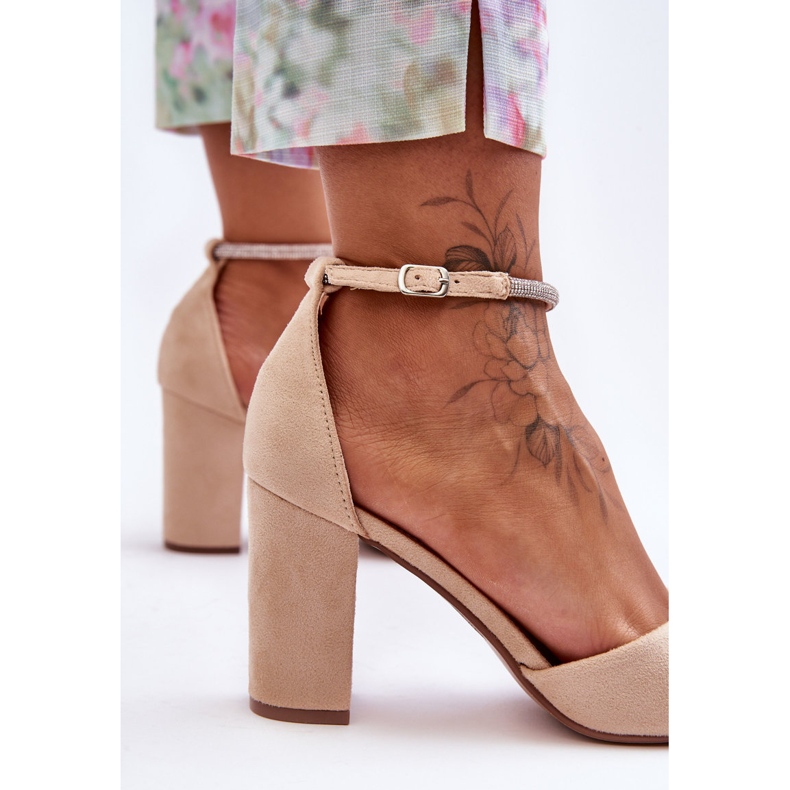 Suede Pumps With Zircons Beige Diamond 2