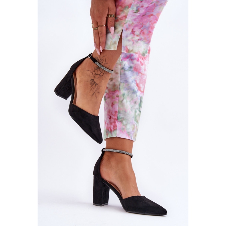 Black Diamond Suede Pumps With Cubic Zirconia 1