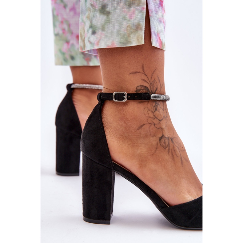 Black Diamond Suede Pumps With Cubic Zirconia 2