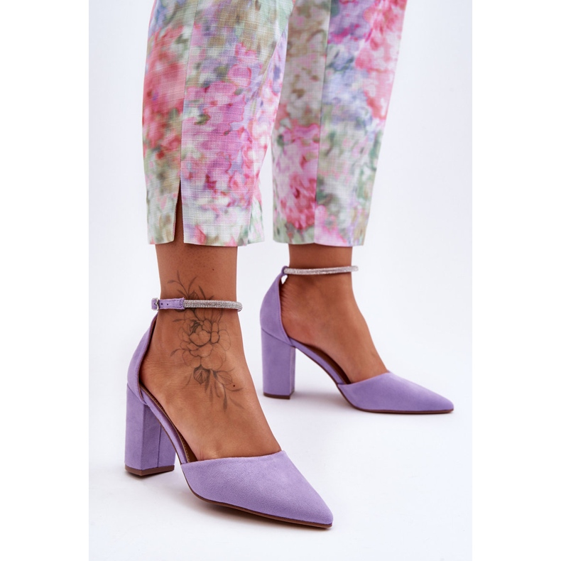 Suede Pumps With Cubic Zirconia Purple Diamond 1