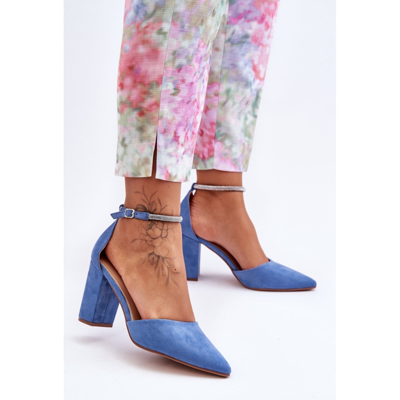 PS1 Diamond Blue Suede Pumps With Cubic Zirconia 1