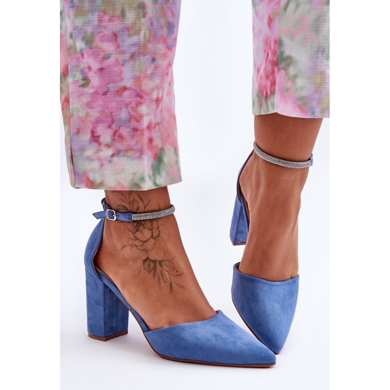 PS1 Diamond Blue Suede Pumps With Cubic Zirconia 2