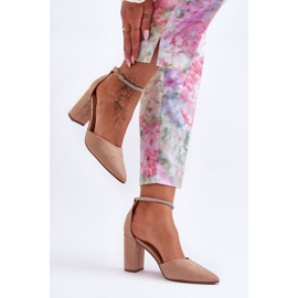 Dark Beige Diamond Suede Pumps With Cubic Zirconia 2