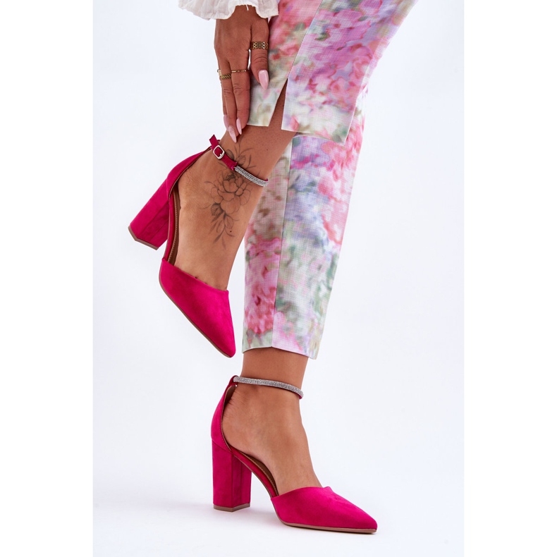 Suede Pumps With Zirconia Fuchsia Diamond pink 1
