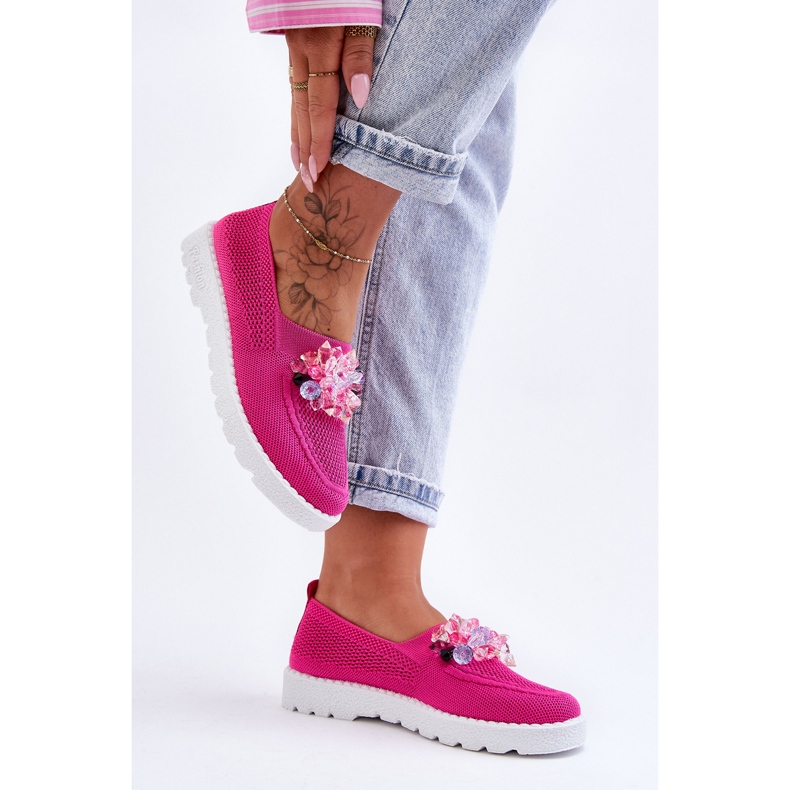PM1 Women's Slip-On Sneakers With Stones Fuchsia Simple pink 2