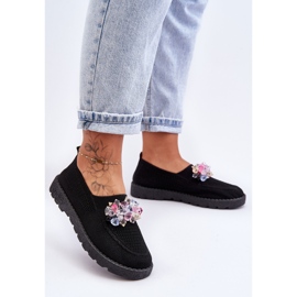 PM1 Women's Slip-on Sneakers With Stones Black Simple 1