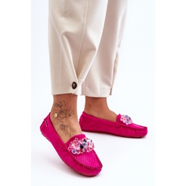 PM1 Fashionable suede loafers with decorations fuchsia delima pink 1
