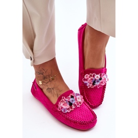 PM1 Fashionable suede loafers with decorations fuchsia delima pink 2