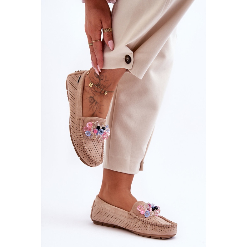 PM1 Trendy Suede Loafers With Beige Delima Ornaments 1