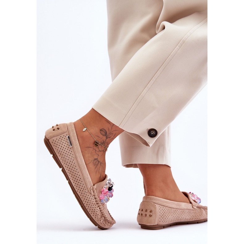 PM1 Trendy Suede Loafers With Beige Delima Ornaments 2