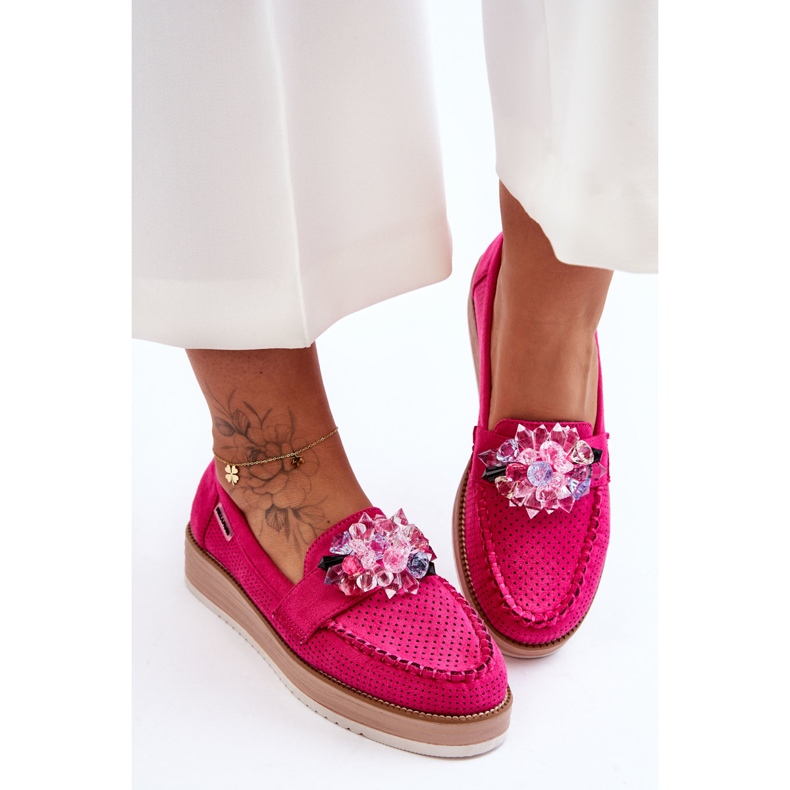 PM1 Women's Platform Loafers With Stones Fuchsia Elonore pink 1