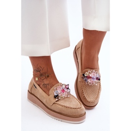 PM1 Women's Platform Loafers With Stones Beige Elonore 1