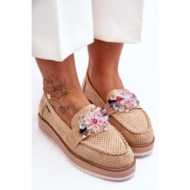 PM1 Women's Platform Loafers With Stones Beige Elonore 2