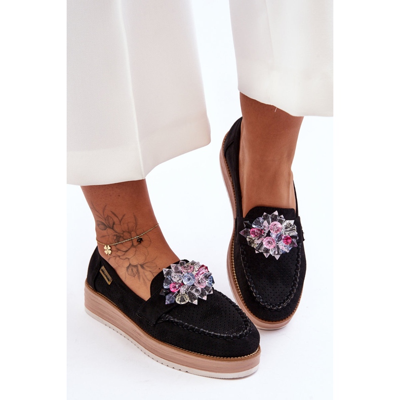 PM1 Women's Platform Loafers With Stones Black Elonore 1