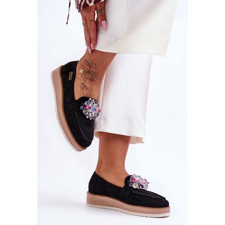 PM1 Women's Platform Loafers With Stones Black Elonore 2