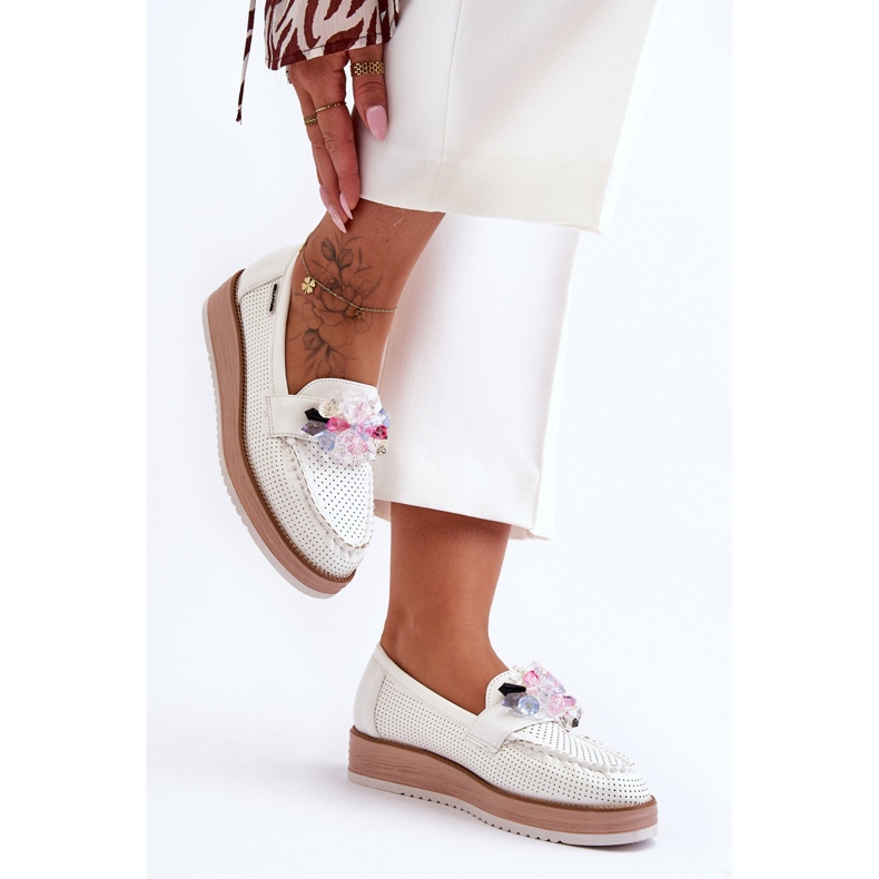 PM1 Women's Platform Loafers With Stones White Elonore 1