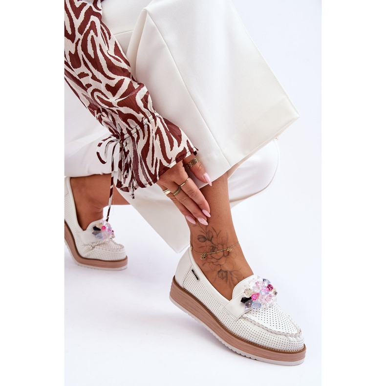PM1 Women's Platform Loafers With Stones White Elonore 2