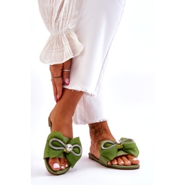 Seastar Women's flip-flops with a bow and zircons, green 2