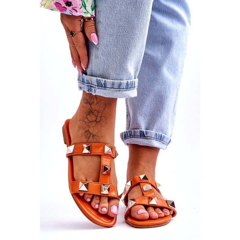 Women's flip -flops with large studs orange 1