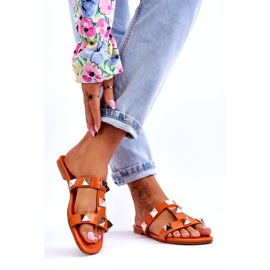 Women's flip -flops with large studs orange 2