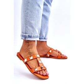 Women's flip -flops with large studs orange 4