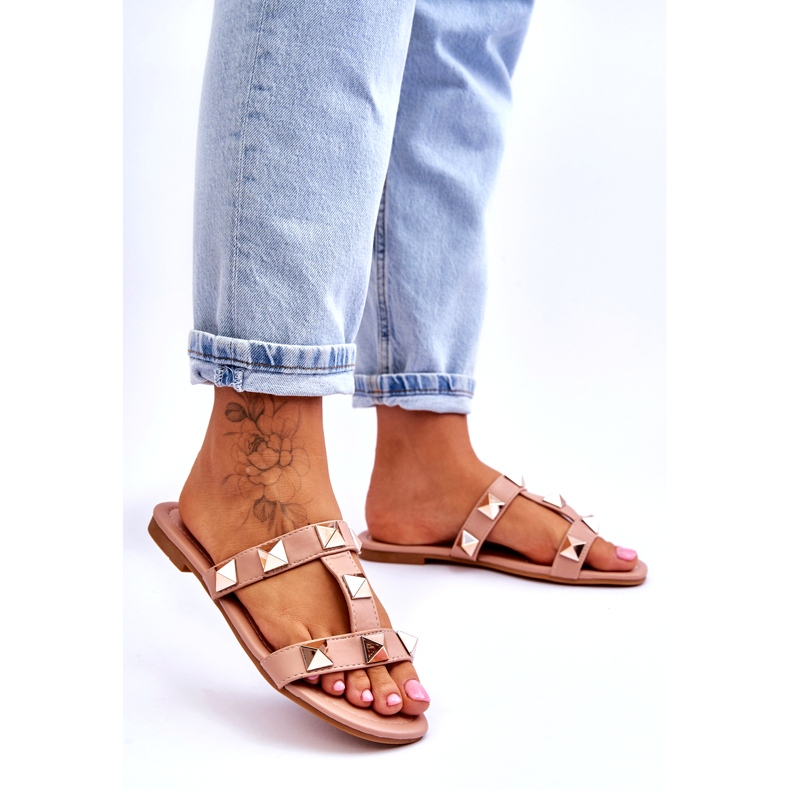 Women's slippers with large nude studs pink 2