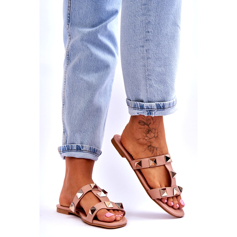 Women's slippers with large nude studs pink 5