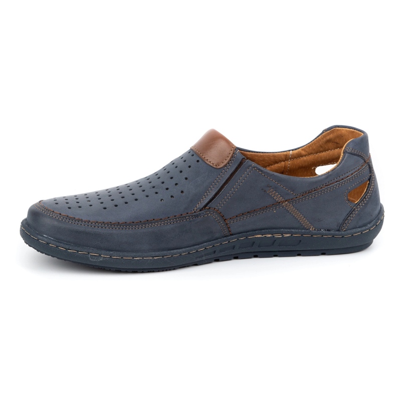 Olivier Men's leather loafers for the summer 602 navy blue 1