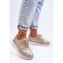 Leather Sports Shoes With Perforation S.Barski AL22246 Gold golden 1 Leather Sports Shoes With Perforation S.Barski AL22246 Gold golden 1