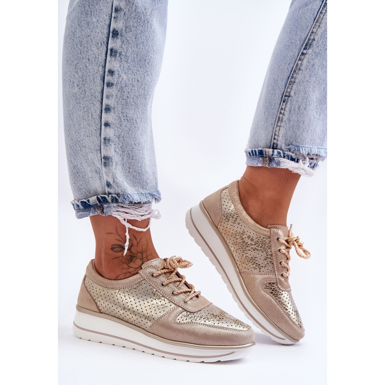 Leather Sports Shoes With Perforation S.Barski AL22246 Gold golden 2