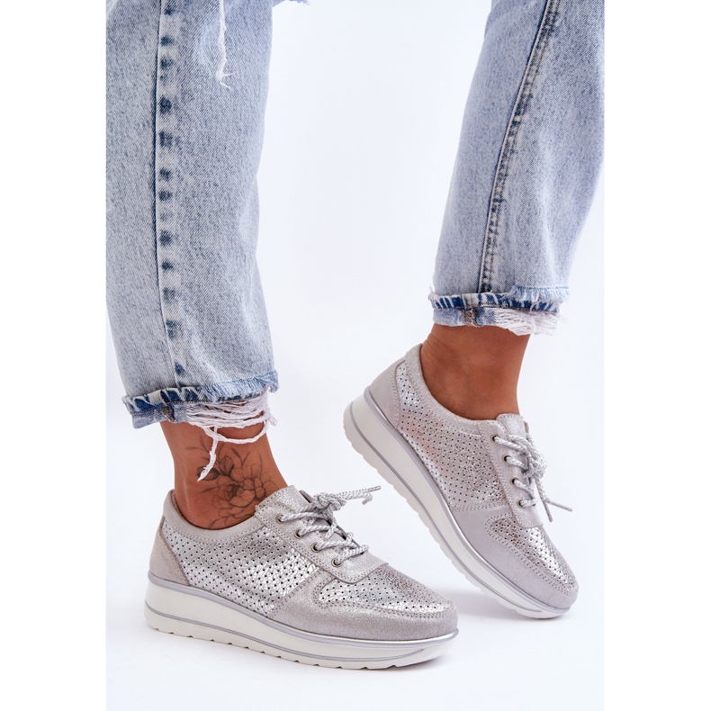 Leather Sports Shoes With Perforation S.Barski AL22246 Silver 1