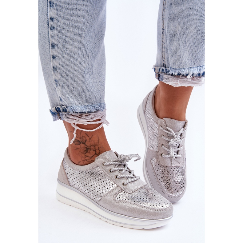 Leather Sports Shoes With Perforation S.Barski AL22246 Silver 2