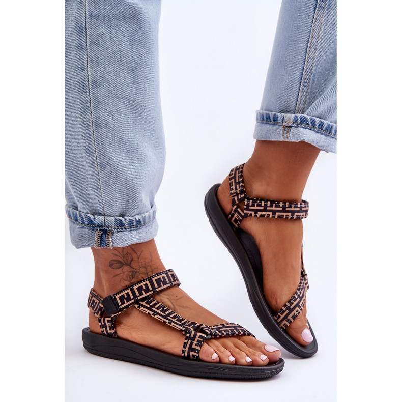 Women's Satin Sport Sandals Black And Beige Victory 1