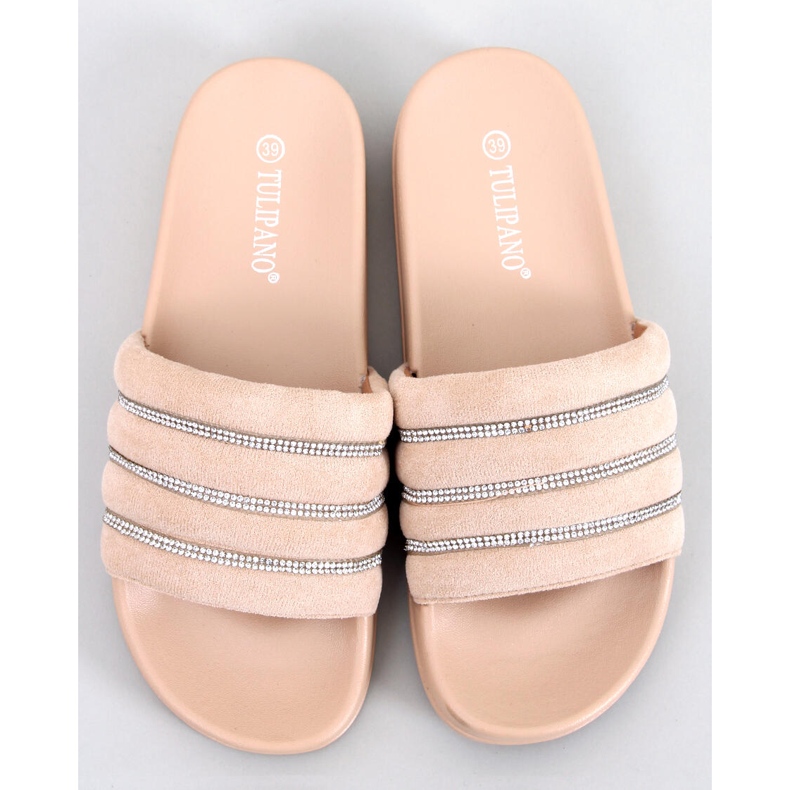 Lynne Beige rhinestone slides 1