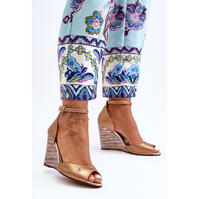 Leather Wedge Sandals Laura Messi 2603/784 Gold golden 1