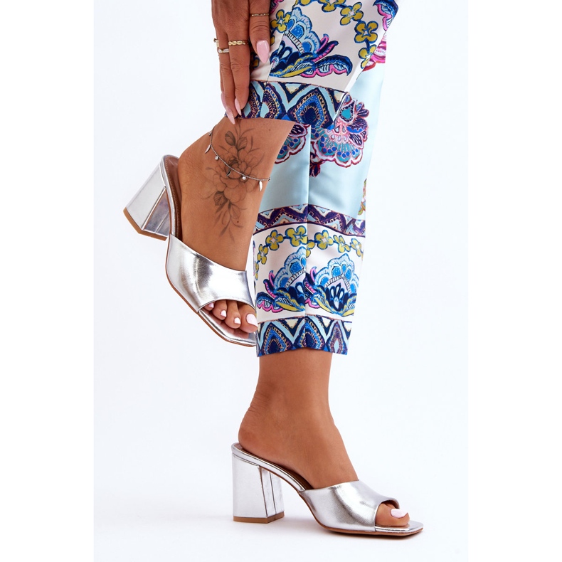 Women's Leather Classic Slippers Silver Loara 2